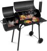 44*25*44 inches large capacity oil drum shaped double oven outdoor charcoal grill painted stainless steel with chimney portable windproof camping picn