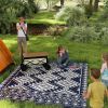 Reversible Outdoor Rug, Waterproof Plastic Straw with Carry Bag, 9' x 12', Blue & White Rhombus Border