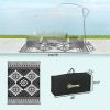Reversible Outdoor Rug, Waterproof Plastic Straw with Carry Bag, 9' x 12', White & Black Toothed Rhombus