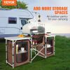 VEVOR Camping Kitchen Table, Folding Outdoor Cooking Table with Storage Carrying Bag, Aluminum Cook Station 3 Cupboard & Detachable Windscreen